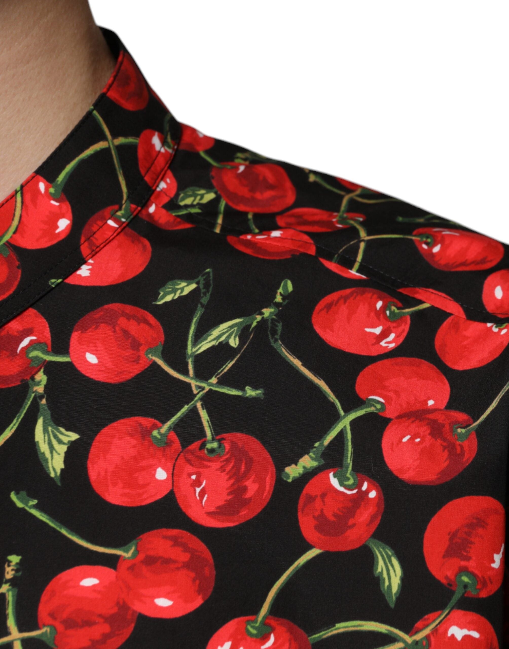 Dolce & Gabbana Black Cherry Cotton Button-Down Casual Shirt